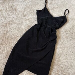 Black Sparkly Spaghetti-Strap Wrap Dress